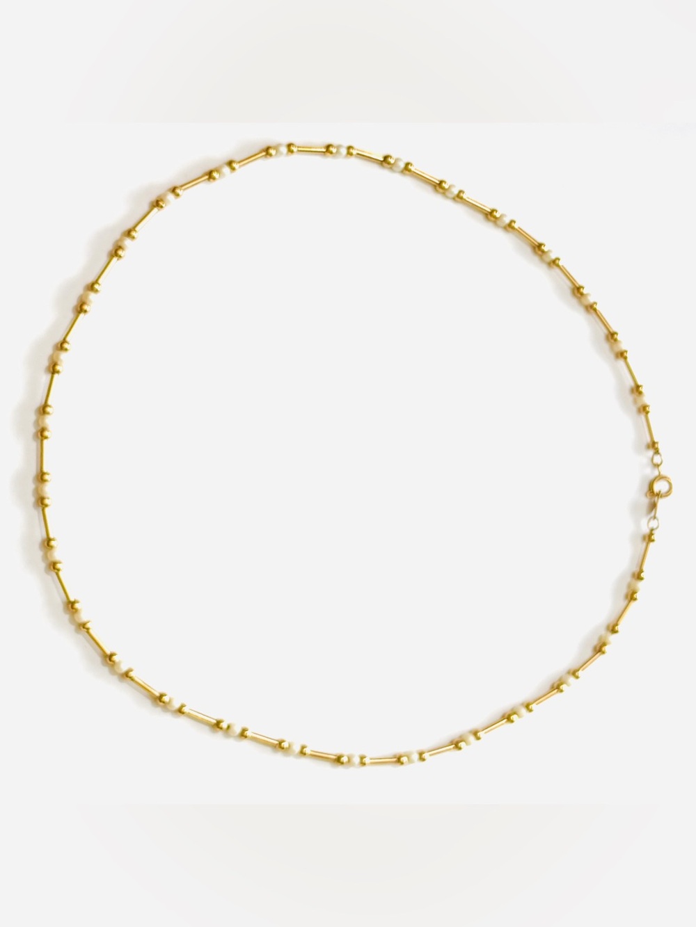 Trifari Vintage 1970s MCM Modernist Faux Pearl Bead Gold Tone Necklace 18 Inch